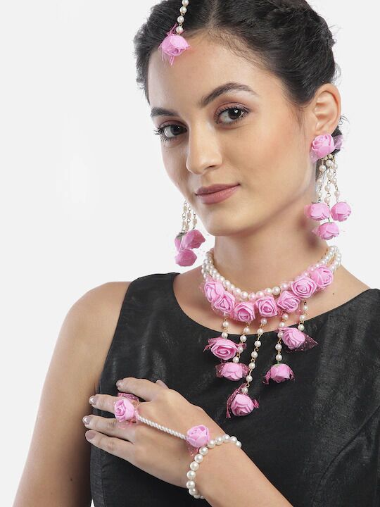 Myindiecraft PINK DELIGHT FLORAL JEWELLERY SET