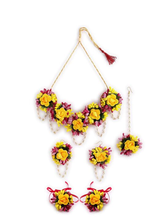 Myindiecraft Yellow and Pink Floral Jewellery Set - Image 2