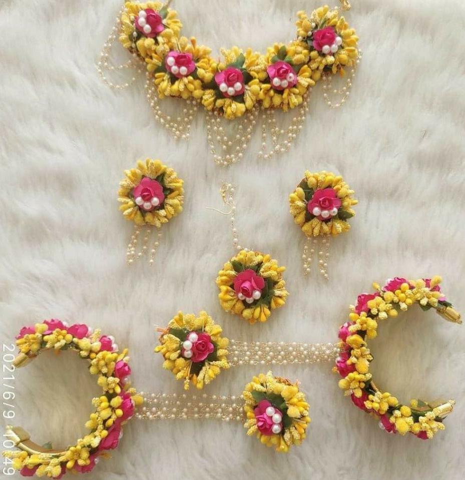 Myindiecraft Handmade Flower Jewellery Set For Women & Girls / Haldi Set